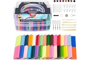 SUNNOW Pate Polymère Set - 32 Couleurs 800g/1.8LB Safe et Non Toxique Pate Polymer, Pate a Modeler,DIY kit Pate Polymer avec Outils de modélisation, Meilleur Cadeau pour Les Enfants