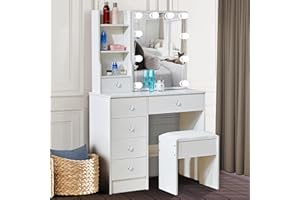 Dradaomull Tavolo da trucco con illuminazione, tavolo da trucco con specchio, toeletta, 3 colori con luminosità regolabile, scrivania da toeletta per il trucco, 131 x 80 x 36 cm (M39)