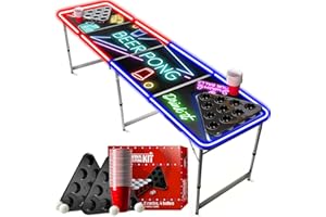 ORIGINAL CUP Official Beer Pong Table Full Set | With Cup Holes | 1 LED Beer Pong Table + 2 Racks + 22 Red Cups + 4 Balls | Official Table | Scratch Proof | Party Games | OriginalCup®