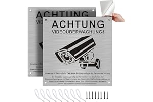 DAOUZL 2 Stück Videoüberwachung Schilder mit DSGVO Hinweis – Achtung Kameraüberwachung für Privatgrundstück, 15x15cm Sicherheitshinweis (Wetterfest, Selbstklebend)