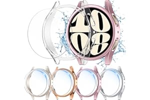 Laffav 5+5-pak do Samsung Galaxy Watch 6 ochraniacz ekranu i etui 44 mm 40 mm, ochrona ekranu ze szkła hartowanego 9H i odporna na zarysowania, twarda obudowa z PC, kompatybilna z Galaxy Watch 6 (44