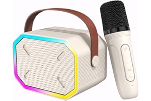 Misilmp Karaoke Machine Kids with Microphone, Karaoke Portable Bluetooth Speakers Wireless Karaoke Machine with LED Lights & Voice Changing Effect Gifts for Girls Boys Party Picnic Home KTV (Beige)