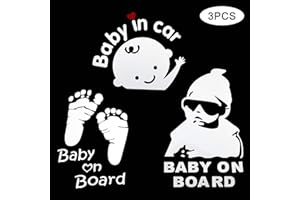 TOMALL 3 Stück Baby on Board Autoaufkleber Baby im Auto Wasserdicht Reflektierend Baby Safety Shield Aufkleber Baby Fußabdruck Auto Aufkleber Aufkleber für Auto Heckscheibe und Stoßstangen (Weiß)