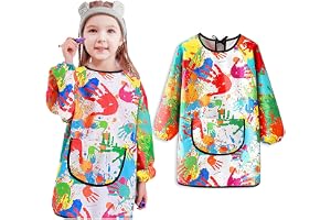 Goodern Kids Art Smock, Painting Apron With Pocket and Long Sleeves - Waterproof Artist Apron for Girls Boys Toddler, Pottery Baking Arts & Crafts - M