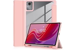 YRH Custodia per Lenovo Tab M11 con portapenne 11 pollici 2024, [Auto Wake/Sleep] Trasparente Back Cover per tablet Lenovo M11 [TB330FU /TB330XU] (Rosa)