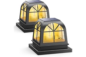 Siedinlar Solar Post Lights Solar Lights Outdoor Garden Fence Post Light Waterproof Landscape Fence Cap Edison LED Bulbs for 4x4 5x5 Posts Patio Black (2 Pack)