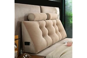 ZF YLYH Keilkissen Lang Rückenkissen für Bett: Bequemes Lesekissen Abnehmbar Sofa Lendenkissen Dreieckiges Hohen Rückenlehne Kissen mit Nackenstützkissen (Light Brown, 120 * 50 * 20cm)