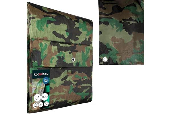 KOTARBAU® Bâche de Protection Extérieur - Polyéthylène - 2 x 3 m - Camouflage - 80 g/m² - Bâche avec œillets - Anti UV - Toile de Protection - Couverture Impermeable Exterieu
