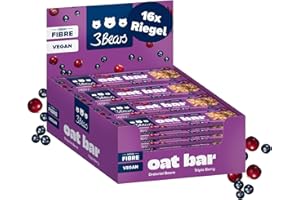 ‎3BEARS 3Bears Oat Bar – Dreierlei Beere (Box mit 16×45 g) – Vegan, ballaststoffreich, ohne Industriezucker & palmölfrei – Hafer-Beeren-Riegel im handlichen Format für unterwegs, Büro & Sport
