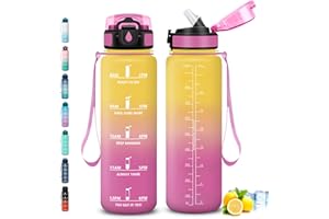 Grsta Borraccia 1 litro, Borraccia con Cannuccia, Senza Perdite, Borraccie Palestra, Borracce con Slogan Motivazionale, Borraccie Motivazionale, Facile da Trasportare, per Scuole, Campeggio, Yoga