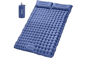 ERWEY Matelas isolant auto-gonflant pour 2 personnes - 200 x 135 cm - Ultra léger - Matelas de camping gonflable - Avec pompe à pied - Pliable - Avec coussin - Bleu marine