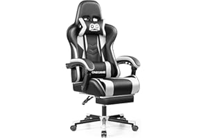 OneGame Gaming Stuhl mit Fußstütze, höhenverstellbar Computer Video Game Stuhl hohe Rückenlehne, ergonomische Home Office Stuhl 150KG-200KG, Weiß
