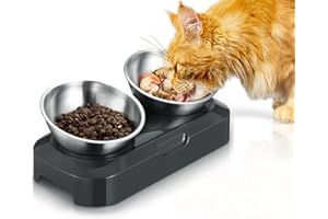 PewinGo Comedero para Perros Gato Mascotas de Acero Inoxidable 800ml con 0°y 15°Ángulo Ajustable, Base de Silicona Antideslizante Comederos para Gatos