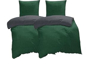 one-home Winter Bettwäsche Biber Meliert Baumwolle Flanell Kuschelig Flauschig Warme Weiche Melange Modern, Größe:4 teilig 135x200 cm, Farbe:dunkel grün/anthrazit