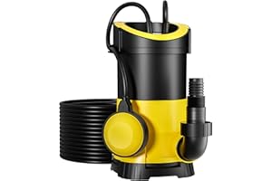 Wiltec Pompe électrique pour eaux sales – Submersible – 400 W / 7000 l/h – Refoulement max. 7,5 m – avec Flotteur – Particules jusqu’à Ø 5 mm – Arrosage Irrigation Jardinage Relevage Puisard Drainage