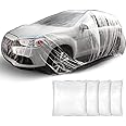 SYOSI Universal Plastic Car Cover Waterproof Dustproof Full Exterior Covers 12.5 x 21.7ft Disposable Full Car Cover with Elastic Band Clear Car Protector for Sedan Outdoor Snow Rain Weather (4 Pcs)