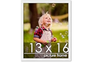 Poster Palooza 13x16 Contemporary White Wood Picture Frame - UV Acrylic, Foam Board Backing, & Hanging Hardware Included!