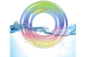 Viilich Anillo de natación, Anillo Flotante Transparente, Anillo de natación con Purpurina arcoíris, Anillo de natación Inflable para niños, para Fiesta en la Piscina de Verano, 60#