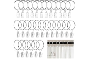 ALLisWE 30PCS 32mm Metal Curtain Rings With Clips - Rustproof Shower Hanging Rings for Home Bathroom Window Pole - Decorative Photo Decors