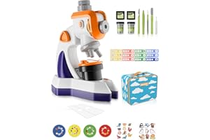 QUNSE 100X-1200X Multifunctional Projector Microscope for Kids - Kids Beginner Microscope STEM Kit, Blank and Prepared Slides, Projection film, LED Light and Carrying Box