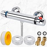 Grifo Ducha Termostatico, Válvula Mezclador de Ducha Termostático de 38 °C, Termostato con protección antiquemaduras de Latón