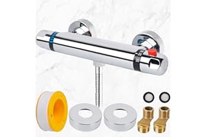 JABNOW Mitigeur Douche Thermostatique, 150mm Douche Robinet Thermostatique avec Serrure Sécurité 38 ℃, Mitigeur pour Douche Murale Laiton/Chromé, Contrôle de température (20-50°C), Mitigeurs Thermostatique