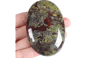 XIANNVXI 2.4" Large Bloodstone Crystal Stone Polished Palm Healing Gemstone 0.7" Thick Pocket Worry Stone Crystal for Massage Reiki Stress Relief Meditation Accessories 1 Pc