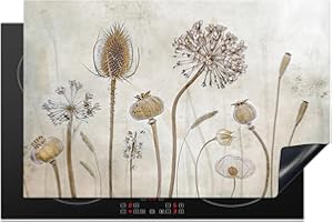 KitchenYeah© Copertura Tappetino Piano Induzione 80x52 cm Cucina Coprifornelli Protezione per Piano Induzione Fiori - Acquerello - Natura morta - Marrone - Vintage