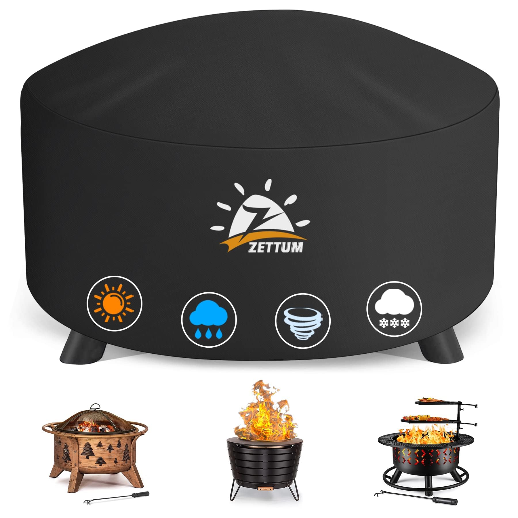 Zettum Housse de Protection pour brasero de Exterieur 90 cm, Couverture Ronde imperméable pour brasero, Bâche de brasero, Tissu Oxford 600D, revêtement PU, Robuste et étanche, diamètre: 91 x 50 cm - 1
