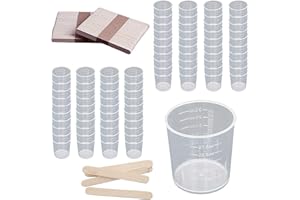 GZjiyu 80 Stk Messbecher Klein, Kunststoff Mischbecher mit 80 Stk Holzstäbchen für Mischen von Farben Epoxiden Harz Labor Kochen Malerei Zubehör (30ml)