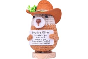 Mwmoeen Lustige Positive Gurke, Strickwolle Gurke Trägt Jeanshut, Ausgestattet Mit Positiver Energiekarte, Holzbasis, Beste Emotionale Unterstützung Geschenk Für Familie und Freunde