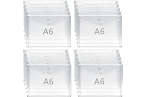 GEU 20Pcs A6 Plastic Wallet Small Clear Envelope Document Folders with Popper Waterproof Transparent Plastic Envelope Files with Snap Button for School Home Office Travel Paperwork Organization, 16x11.5cm