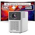 Wownect Smart Android Projector With 150 Inch Projector Screen |700ANSI Lumens | Auto Focus & Auto Keystone |1080P Portable Outdoor Movie Projector 4K Download Apps Bluetooth WiFi Video Projector