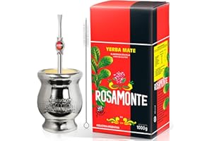 ‎YERBOX 🌿 Yerba Mate Tee Set: Rosamonte Tradicional 1kg + Geschenk Probe (40g) | Holz Mate Becher mit Aluminium (Kalebasse), Strohhalm (Bombilla) |🧉Reich an Antioxidantien und Vitaminen | 🇦🇷