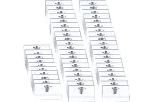 50 stycken namnskyltar, Vegena namnskyltar för kläder klipp transparent, namnskylt med klämma och säkerhetsnål, hållbart namnskyltfodral för kontor skola (90 × 56 mm)