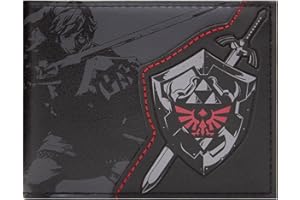 JAKKS PACIFIC Nintendo Legend of Zelda Link Hylian Shield and Master Sword Portefeuille Bi-Fold Porte-Carte d'Identité & Porte-Carte, Noir