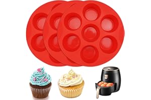 Jinsion 3 Pezzi Stampo Muffin Friggitrice Ad Aria, 7 Fori Teglia in Silicone Antiaderente, Mini Teglia Da Forno per Cupcakes, Brownies, Torte, Budini, Airfryer