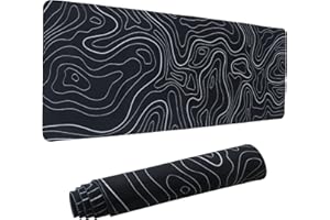 INVALIDISM Large Mouse Pad,Black Topographic Contour Gaming Mouse Mat, Extended XL Mousepad with Non-Slip Rubber Base,Office Full Desk Mat with Stitched Edges,Long Keyboard Mouse Pad,31.5×11.8×0.12in(Black)