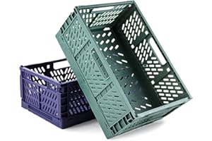 Spesh 2 Piezas Cajas Almacenaje Cocina Cajas Plegable Plastico Cesta Plegable para Armarios, Cajones, Estanterías(Azul+Verde oscuro, 30*20*12cm)