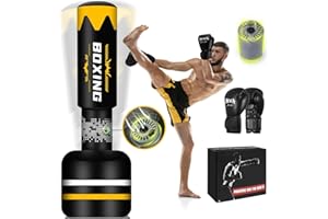 JUOIFIP 2-in-1 Sac de Frappe Adulte 180cm - Sac de Boxe Lourd autogonflant avec Gants de Boxe et Pompe à air intégrée pour entraînement MMA Muay Thai Fitness Débutants