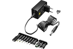 goobay 64568 Alimentatore universale 3 V - 12 V, max. 12 W/DC adattatore di ricambio per TV, PC, router, striscia LED/Tensione variabile/USB C, Micro USB/Incl. 11 adattatori/Nero