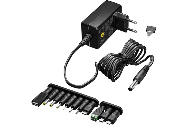 Goobay 64570 Universell Strömförsörjning 3-12 V, Max. 27 W/DC Växeladapter, Ersättning för TV, PC, Router, LED-remsor/Variabel Spänning/USB C, A, Mikro/Inkl. 11