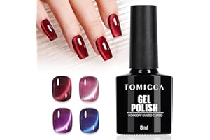 TOMICCA Vernis Cat Eyes Semi Permanent, 4 Couleurs Rouge Violet Bleu 9D Cristal Vernis Gel Magnétique Soak Off UV/LED pour Salon de Manucure DIY Maison, 8 ml