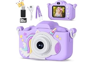 KIZJORYA 48 MP Kinderkamera für Mädchen Jungen 3-12 Jahre, 1080P Digitalkamera Spielzeug Kinder Kamera, Spielzeug Geschenk für 3 4 5 6 7 8 9 10 Jahre Mädchen, 32 GB SD-Karte und Einhorn Silikonhülle (Lila)