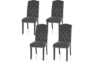 ALPHA HOME Dining Chairs Set of 4, Upholstered Kitchen Chair Dining Room Chairs, Tufted Kitchen Chairs with Solid Wood Legs and Tall Backrest, Faux Leather Padded Parson Chairs, Black