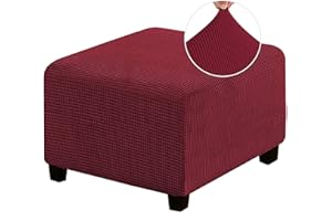 HJLRR Quadratischer Ottomanen-Bezug, dehnbar, dick, weicher Jacquard-Stoff, Fußhocker-Schutzbezüge, Abnehmbarer Rutschfester Möbelschutz, Aufbewahrung, Fußhocker(Rot)