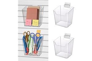 LIGHT DUST Clear Slatwall Bins, 4 Pack Slat Wall Accessories Cups Hooks Assemble Set Fit All Slat Board Storage Systems, Transparent Display Hanging Holder Organizers for Garage Shed Office Craft Tool (Medium)