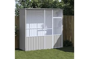 Emmtore Voliere Vogelvoliere Außen Aufzuchtkäfig All-in-One-Vogelkäfig Außenvoliere Käfig Vogelhaus Voliere Verzinkter Stahl,Grau,215 x 78 x 200 cm