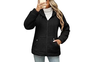 Yuson Girl Veste Polaire Femme Zippé Chaud Teddy Décontracté Sweat a Capuche Sherpa Sweatshirt en Peluche Épaissir Outwear Cardigan Manteau Hiver Peluche Blouson avec Poches