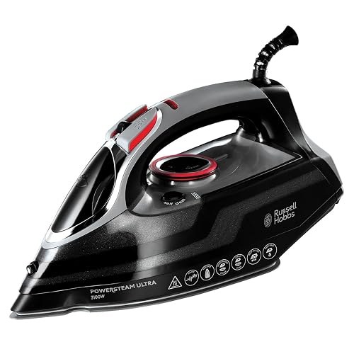 Russell Hobbs Steam Iron, 3100W, 210 g and min Extra Steam Boost, 350ml | Durable Ceramic Soleplate, Convenient Self-Cleaning System, Built-In Anti-Limescale and drip stop Protection